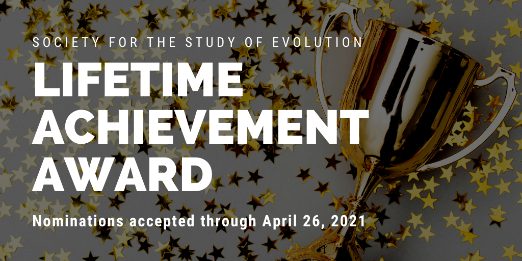 The words Lifetime Achievement Award Nominations accepted through April 26, 2021 in white on a photo of gold star confetti and a gold trophy